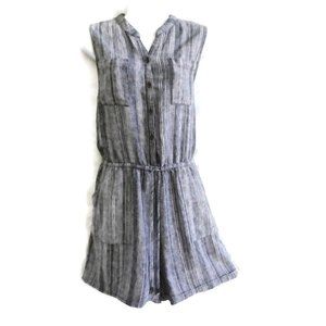 Kelly Renee Romper Linen Blend Pockets Stripes L